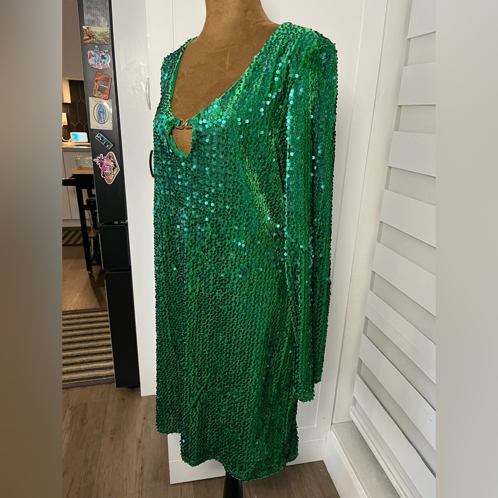 Express Emerald Green Sequin Mini With Horsebit D… - image 2
